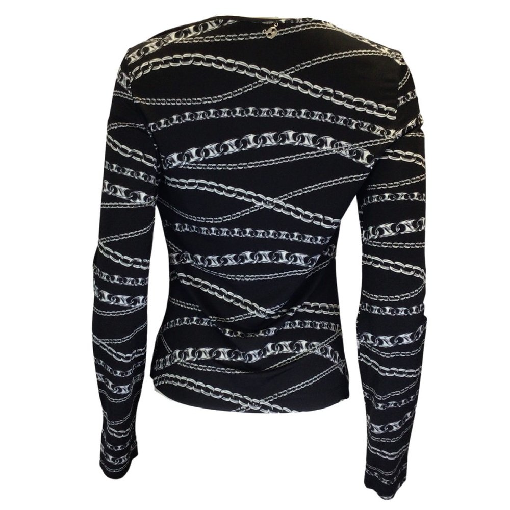 PACO RABANNE BLACK / SILVER CHAIN PRINT LONG SLEEVED STRETCH JERSEY TOP - Picture 3 of 5